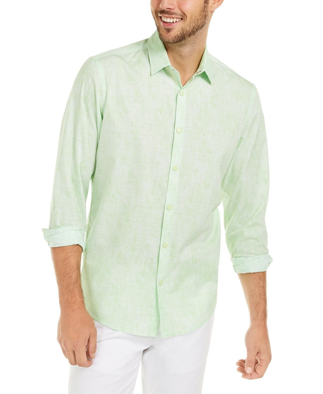 Camisa xadrez abstrata de corte clássico Alfani masculina, cor óxido de limão, tamanho pequeno