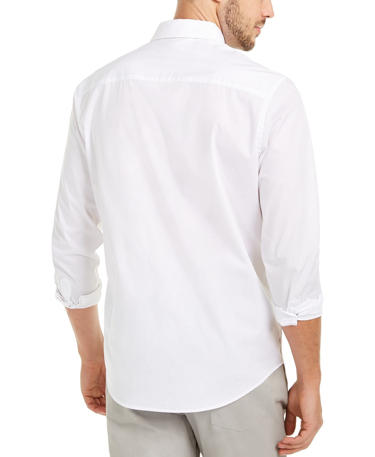 Camisa Alfani Masculina Classic-Fit Listras Abstratas Branca Tamanho Grande