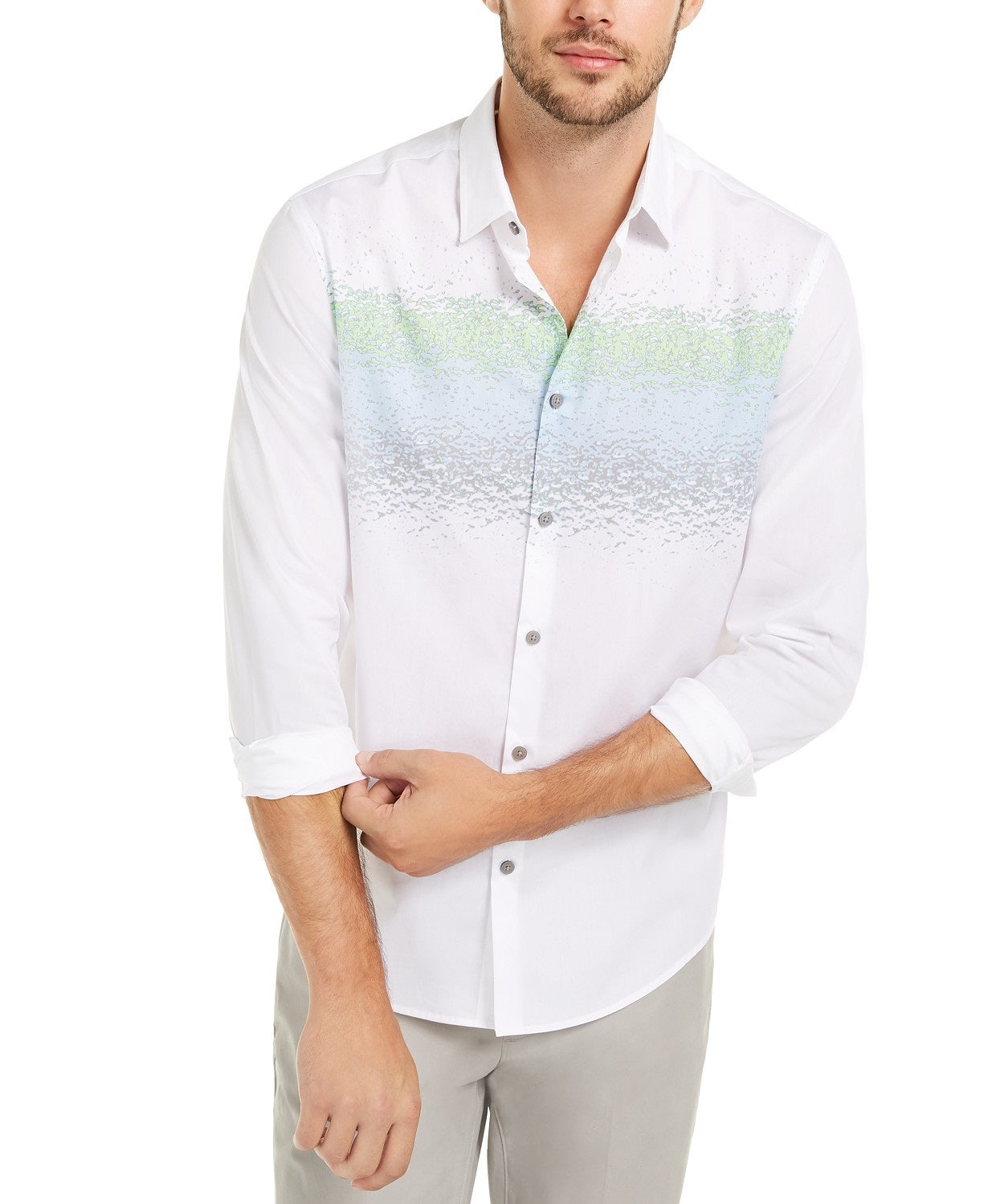 Camisa Alfani Masculina Classic-Fit Listras Abstratas Branca Tamanho P