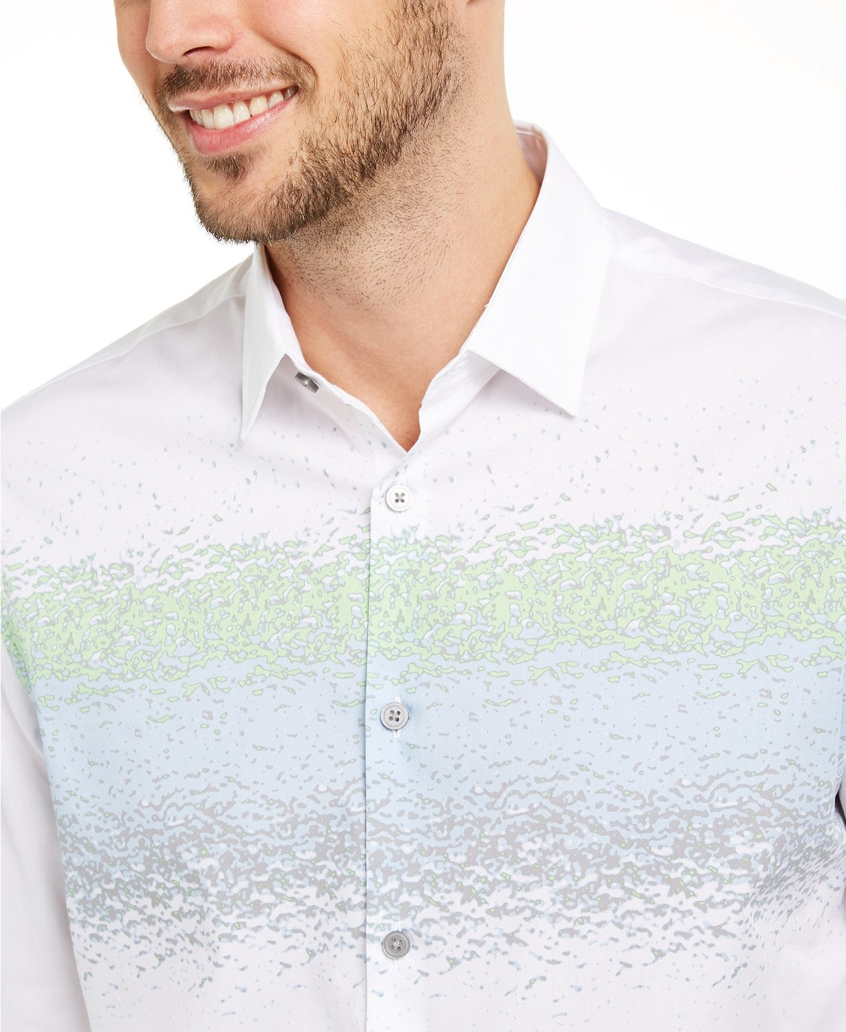 Camisa Alfani Masculina Classic-Fit Listras Abstratas Branca Tamanho P