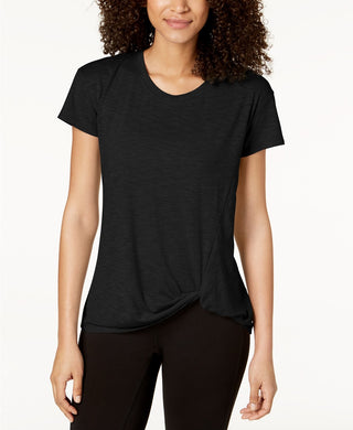 Camiseta feminina Ideology com nó frontal, preta, tamanho pequeno