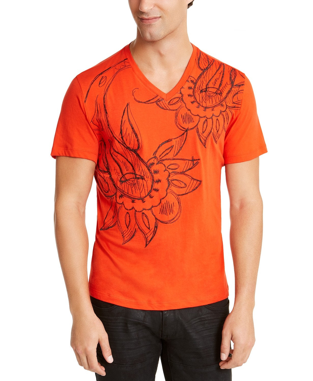 Camiseta masculina com estampa paisley finalizada da INC International Concepts, laranja, tamanho pequeno