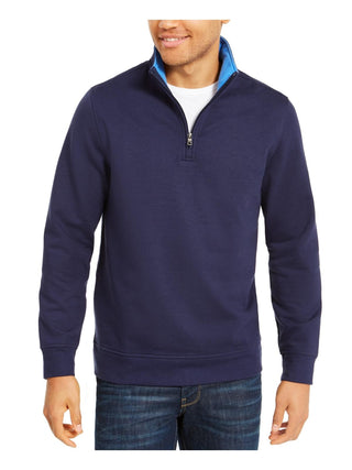 Moletom masculino Club Room de lã elástica com zíper de um quarto, azul-marinho, tamanho pequeno