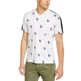 Camiseta masculina com estampa de caveira e gola V da INC International Concepts, branca, tamanho médio