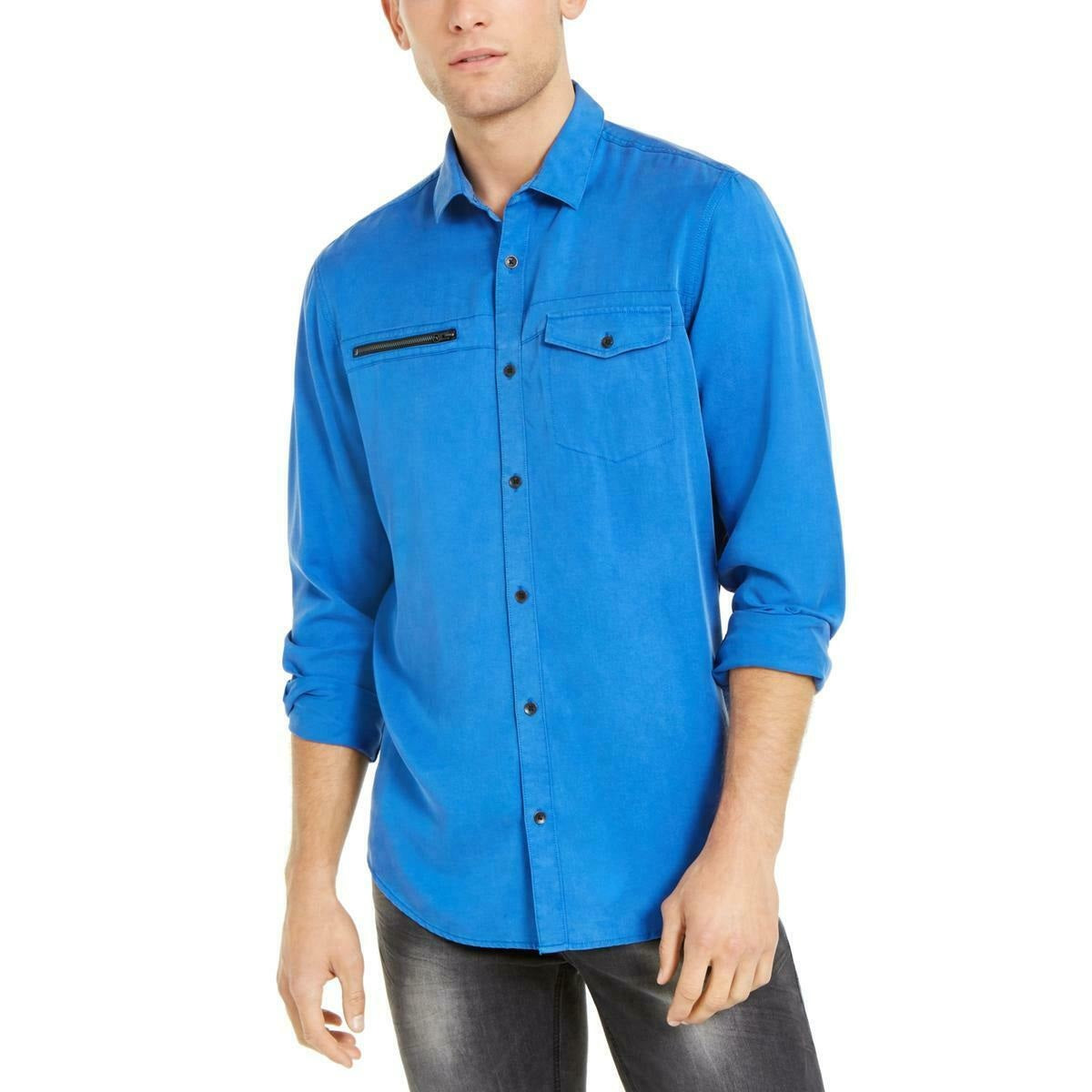 Camisa masculina de liocel INC International Concepts azul brilhante tamanho extra pequeno