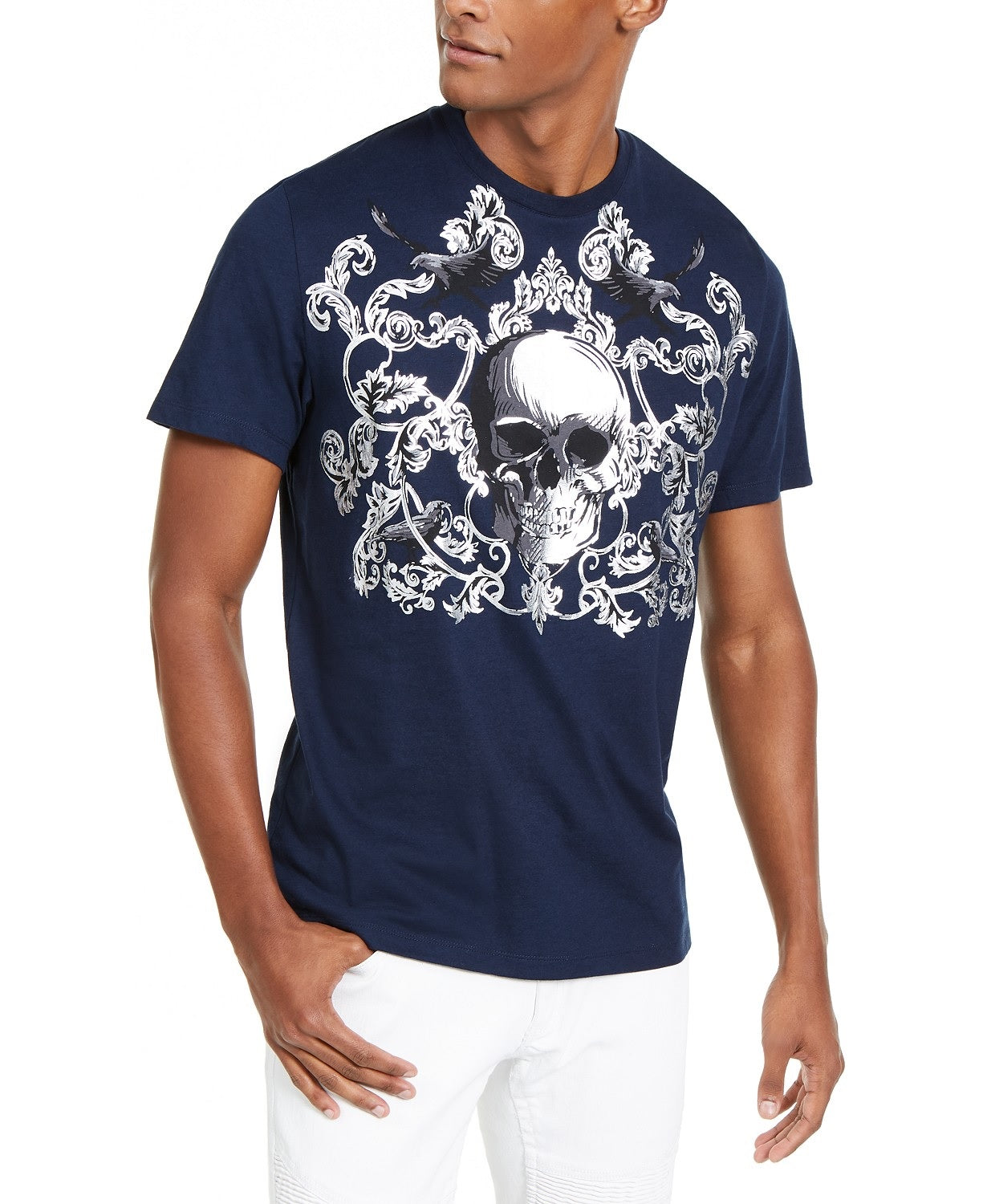 Camiseta gráfica masculina INC International Concepts Scrolls, tamanho azul-marinho, tamanho X-G