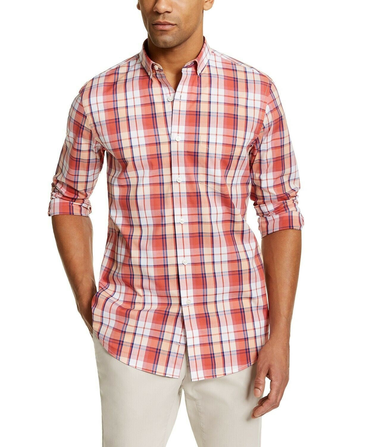 Camisa xadrez elástica masculina Club Room Simon, vermelha, tamanho 2, extra grande