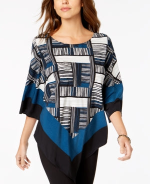 Alfani Petite Mixed-Print V-Hem Top,