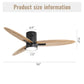 Flush Mount Ceiling Fan With Light and Remote Control, 3 Blades, Reversible DC Motor - Black