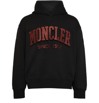 Moncler - Moletom de algodão com capuz e logotipo vermelho brilhante