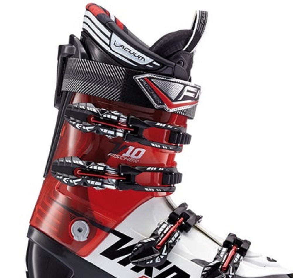 Botas de esqui alpino Fischer Viron 10 Vacuum CF para homem, brancas/vermelhas, tamanho 8,5 D, médio, EUA