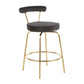 Rhonda Glam Counter Stool in Gold Metal and Black Velvet - Set of 2