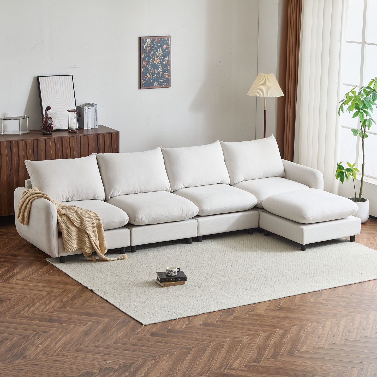 Oversize Modular Sectional Sofa With Ottoman For Living Room