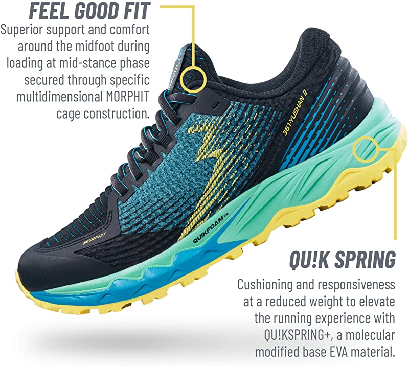 Tênis de corrida de trilha 361 Degrees Yushan 2 unissex, preto/scuba, tamanho 8 B(M) EUA