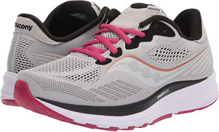 Tênis de corrida Saucony Ride 14 feminino, cor neblina/cereja