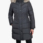 London Fog - Zip-front Long Length Puffer Jacket With Zip-off Fur Trim Hood