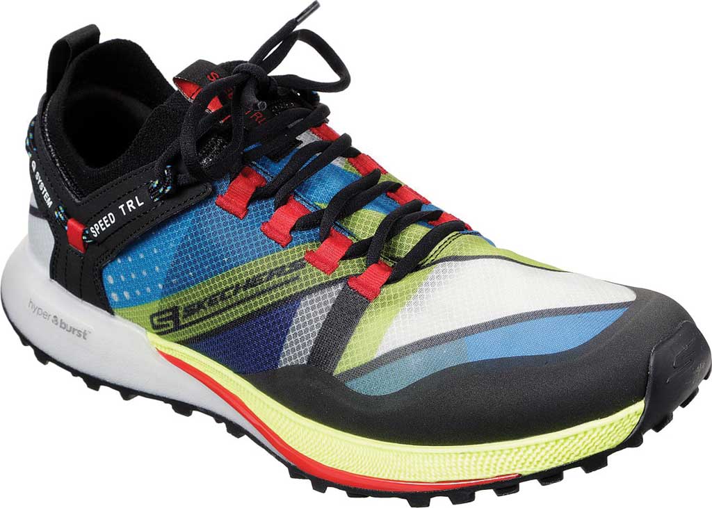 Tênis de corrida Skechers Go Run Speed ​​Trail Hyper masculino, preto/multicolorido