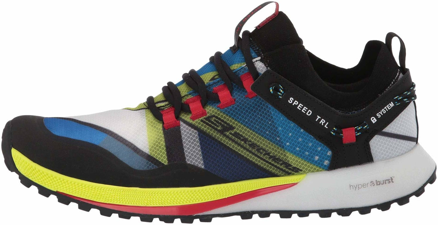 Tênis de corrida Skechers Go Run Speed ​​Trail Hyper masculino, preto/multicolorido