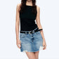 Bayeas - A-line Denim Mini Skirt With Frayed Hem