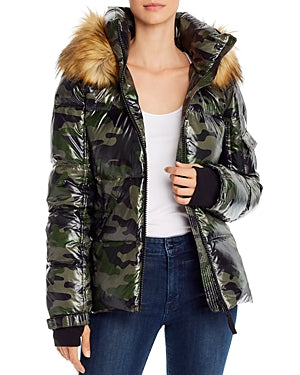 AQUA Faux Fur-Trim Camo Puffer Jacket