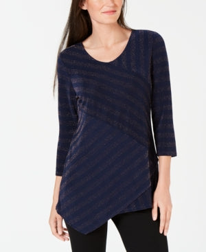 Jm Collection Petite Shiny Striped Top, Created for Macy's