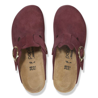 Birkenstock - Tamanco Feminino de Couro e Camurça com Fivela de Argola - Médio/Estreito