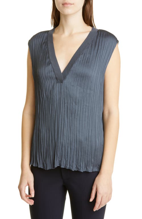 Vince Crushed Sleeveless Double V Neck Blouse Tide Pool Medium