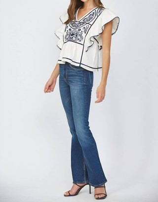 Fate - Embroidered Flutter Sleeve Blouse