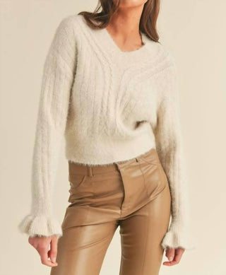 &Merci - Woven Knit Sweater With Flutter Cuff