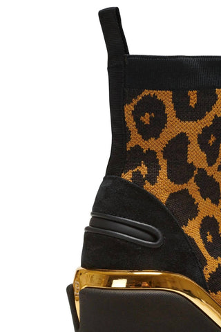 Balmain - Tênis de cano alto feminino Leopard B-bold Wedge