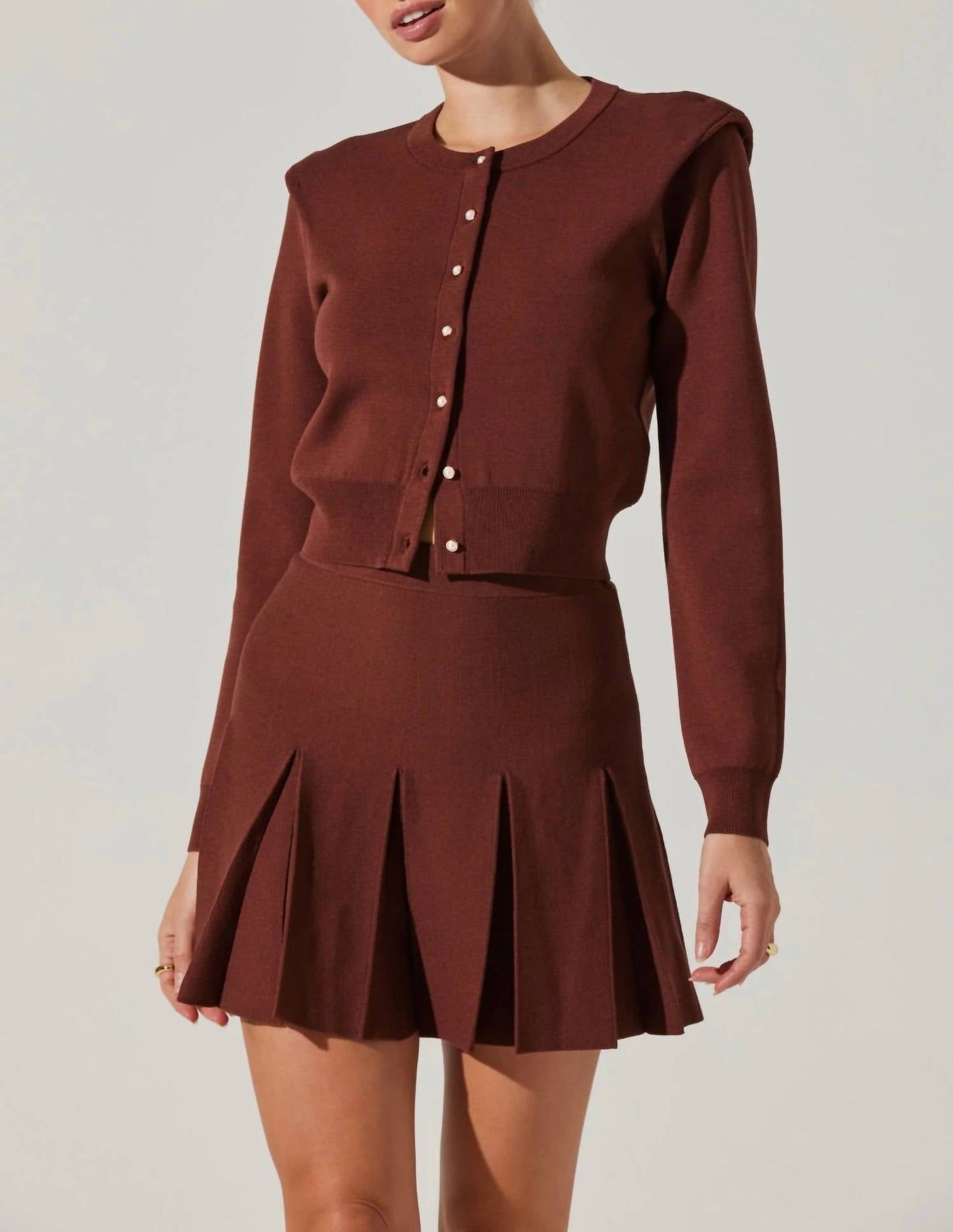 Astr - Denisa Faux Pearl Button Cardigan