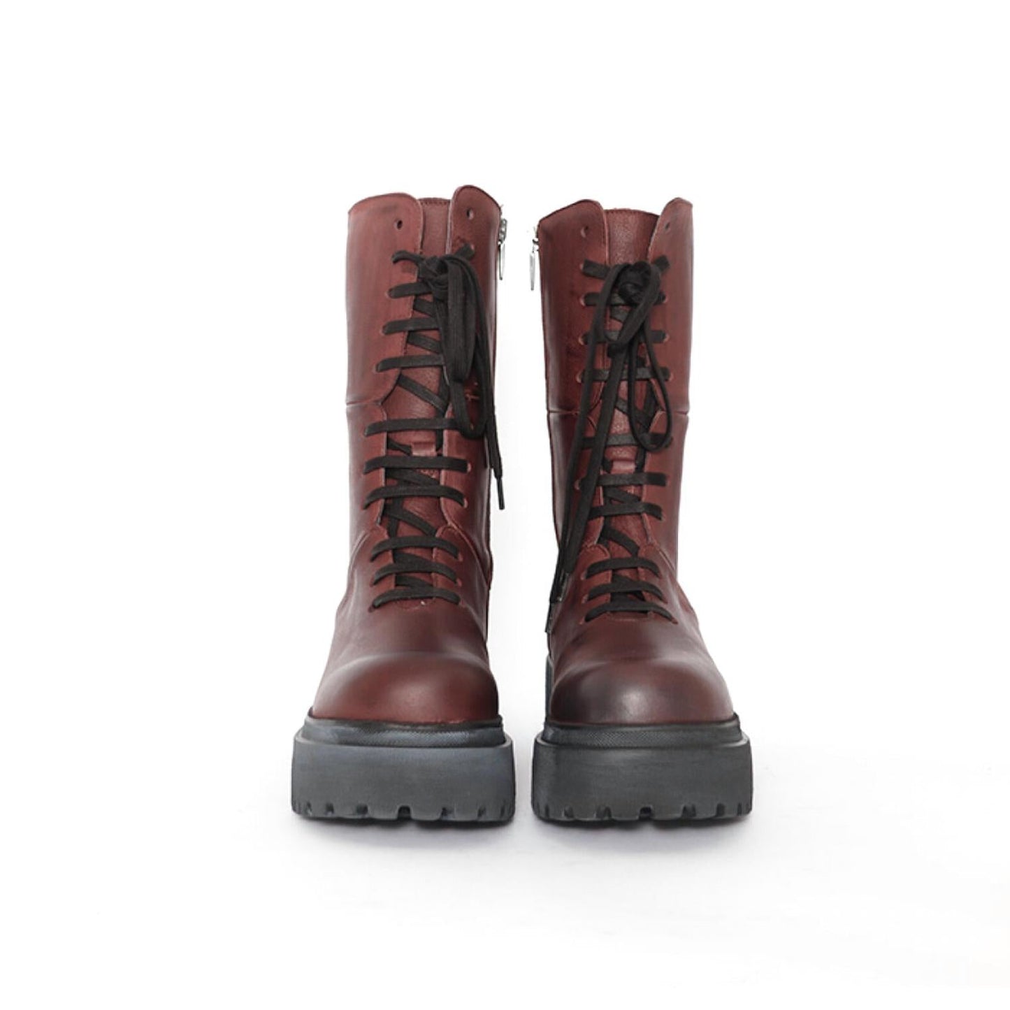 Lofina - Chunky Leather Lace Up Boots