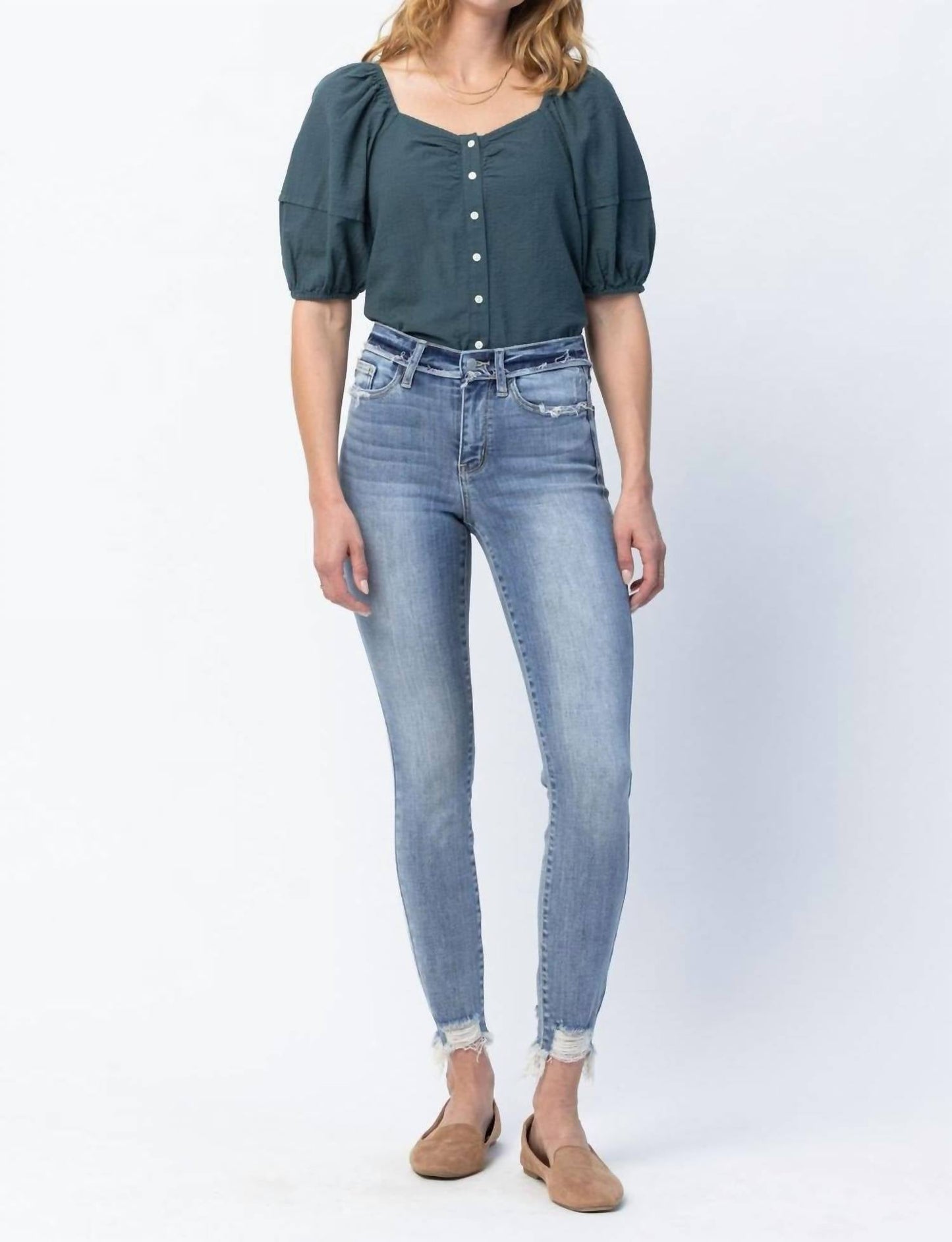 Judy Blue - Mid Rise Release Waistband Detail Skinny Jeans