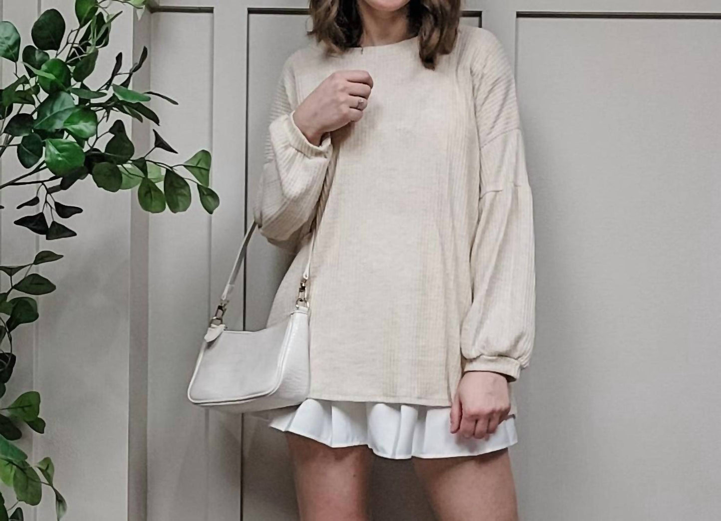 Wholesale Fashion Square - Plus Size Waffle Knit Puff Sleeve Sweater