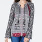 Mixed Print Peasant Top with Tassel Ties