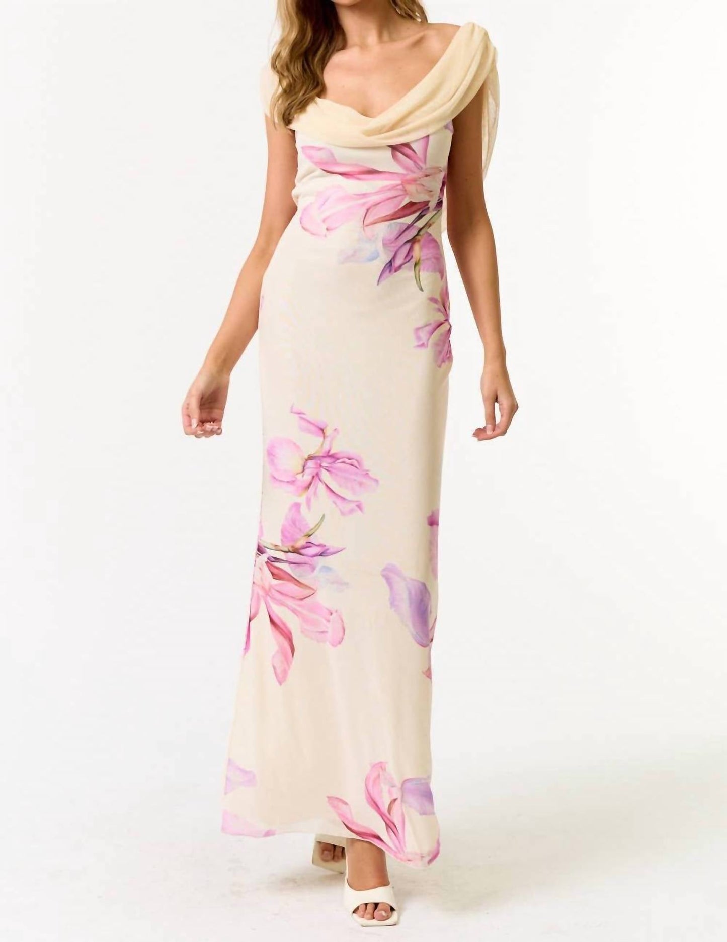 Blue Blush - Floral Cowl Neck Dress