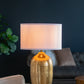 D18x31" Round Aluminum Sheet Gold Table Lamp with White Fabric Shade