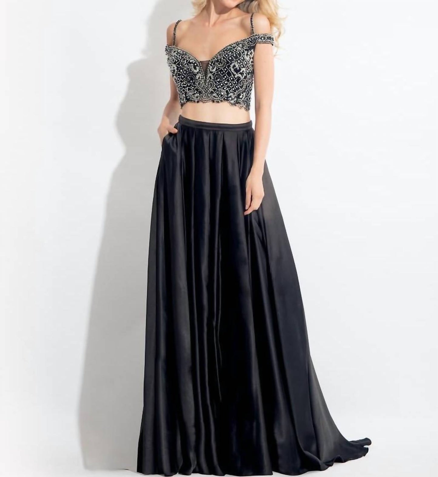 Rachel Allan - Beaded Charmeuse Two-piece Gown