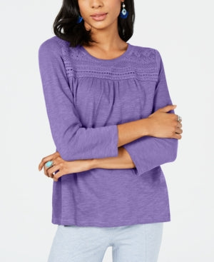 Style & Co Petite Cotton Top with Crochet Detail