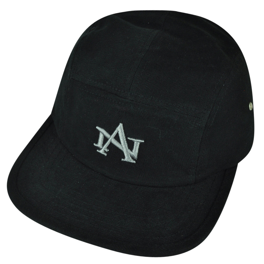 American Needle Logo Clip Buckle Hat Cap Black Relaxed Brand Flat Bill Adjustable
