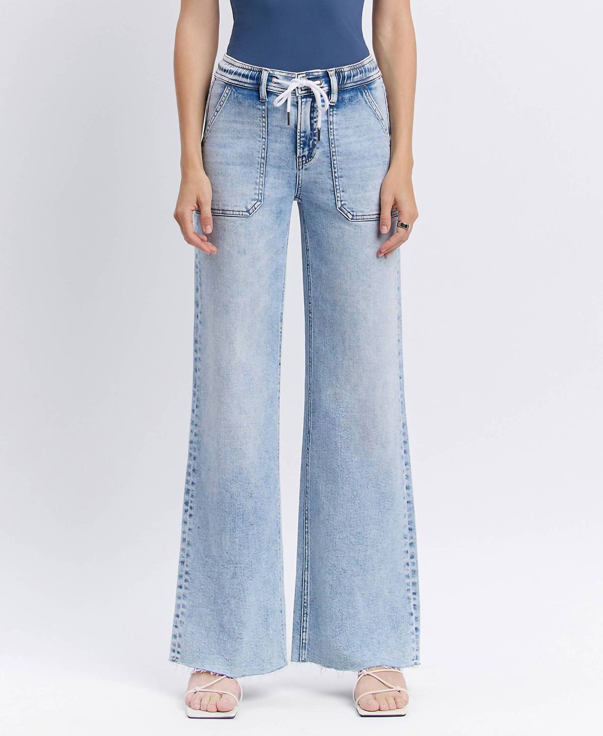 Flying Monkey - HIGH RISE DRAWSTRING WAISTBAND WIDE LEG JEANS