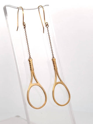 Love Love Tennis - Brincos de ouro maciço com raquete de tênis feminina