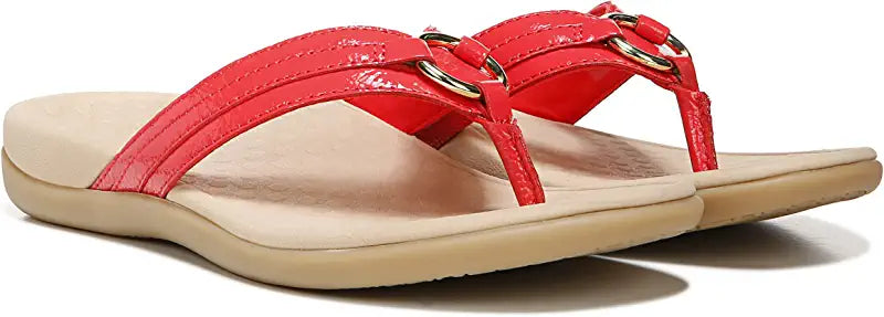 Sandálias femininas Vionic Tide Aloe Toe Post Poppy Crinkle Patent tamanho 6 B(M) EUA