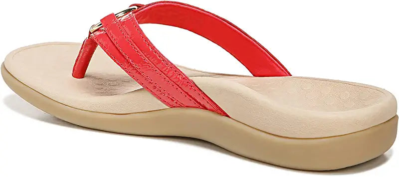 Sandálias femininas Vionic Tide Aloe Toe Post Poppy Crinkle Patent tamanho 6 B(M) EUA