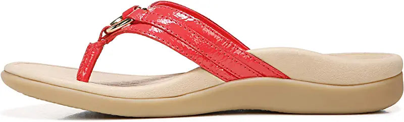 Sandálias femininas Vionic Tide Aloe Toe Post Poppy Crinkle Patent tamanho 6 B(M) EUA