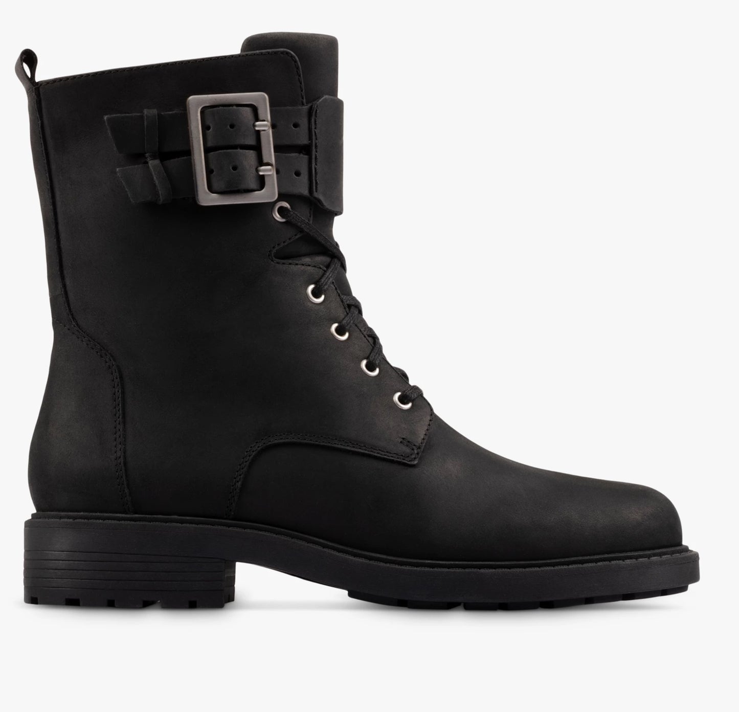 Botas de couro Clarks Orinoco 2 com cadarço femininas, pretas, tamanho 8,5 B(M) EUA