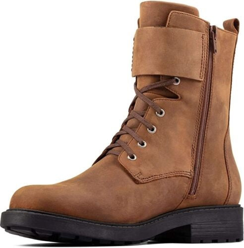 Botas de couro Clarks Orinoco 2 Lace para mulheres, marrom, Snuff