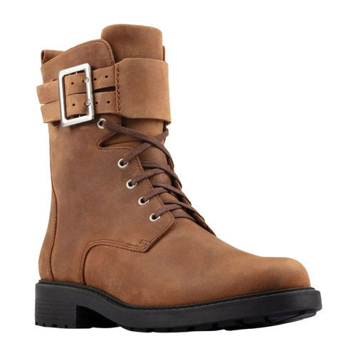 Botas de couro Clarks Orinoco 2 Lace para mulheres, marrom, Snuff