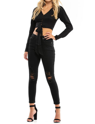 Blue Life - Blusa Roma com decote em V e manga comprida