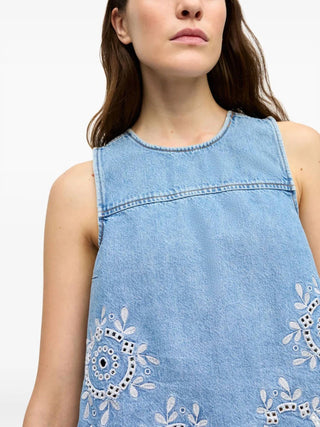 Ganni - Blusa jeans sem mangas com costas abertas